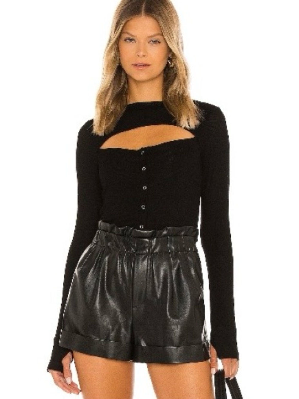 Michael Lauren Black Long Sleeve Cutout Button Top